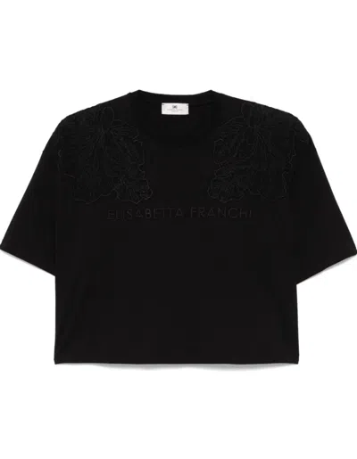 Elisabetta Franchi T Shirt With Embroidery In Black