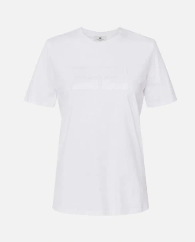Elisabetta Franchi T Shirt With Embroidered Logo And Rhinestone In White