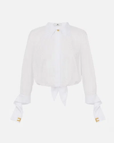 Elisabetta Franchi Camicia Bianca Con Strass E Nodo