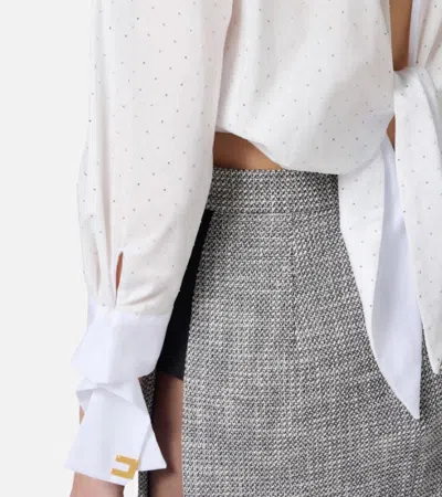 Elisabetta Franchi Camicia Bianca Con Strass E Nodo
