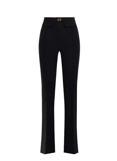 Elisabetta Franchi Crepe-textured Palazzo Pants In Black