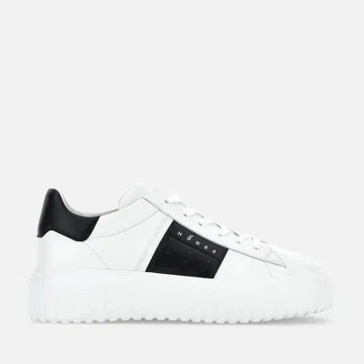 Hogan Panelled Design Calf Leather Sneakers With Chunky Sole In White