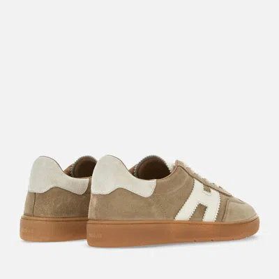 Hogan Beige Suede Sneakers With Logo Stripe In Brown