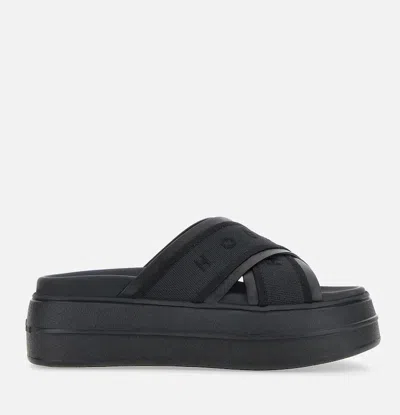 Hogan Cross Strap Platform Sandals In Black