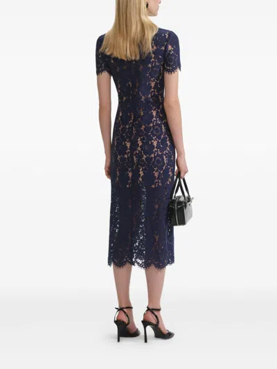 Self-portrait Navy Lace Contrast Collar Midi Dress In Black