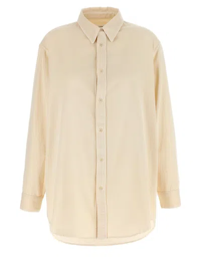 Lemaire Casual Shirt With Buttoned Cuffs And Curved Hem In Neutral