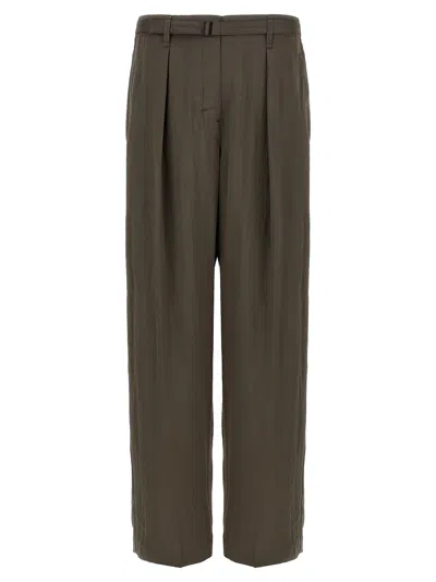 Lemaire Pleated Waistband Trousers With Practical Pockets In Brown