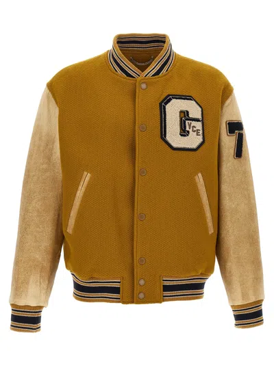 Golden Goose Wool And Leather Bomber Jacket In Yellow