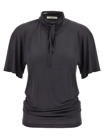 Lemaire Silk Crewneck Top With Knotted Scarf Detail In Black