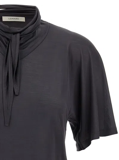 Lemaire Silk Crewneck Top With Knotted Scarf Detail In Black