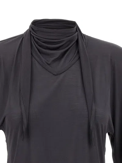 Lemaire Silk Crewneck Top With Knotted Scarf Detail In Black