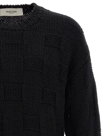 Golden Goose Journey Distressed Checkerboard Wool Sweater In Black