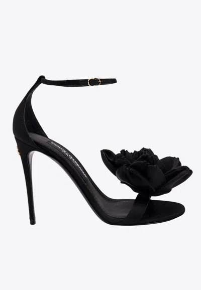 Dolce & Gabbana Satin Sandals With Floreal Application In Black