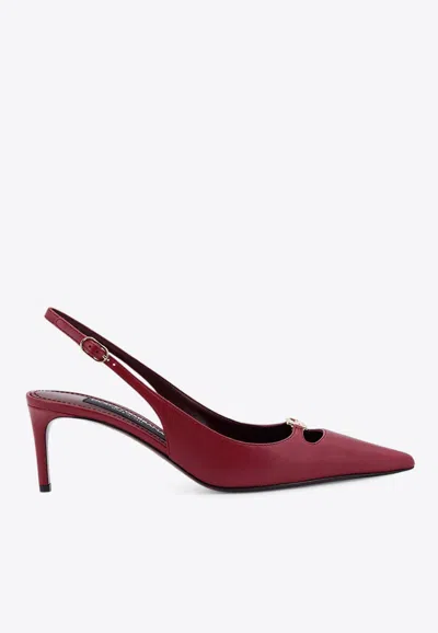 Dolce & Gabbana Bordeaux Slingback Pumps With Medium Stiletto Heel And Logo Plaque On The Front In Patent Leather Wo In Burgundy