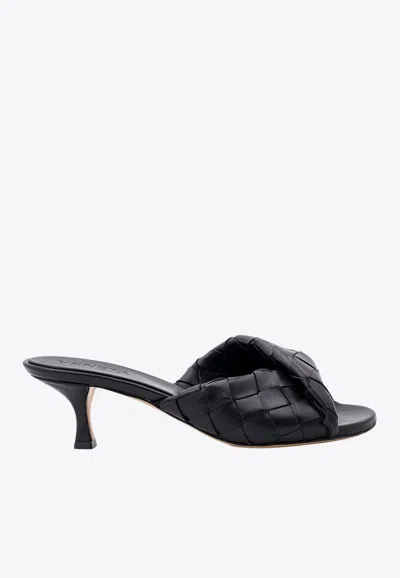 Bottega Veneta Interciato Woven Twist Mule Sandals In Black