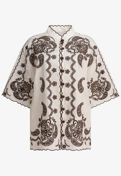Zimmermann Ascension Leather-trimmed Broderie Anglaise Linen Shirt