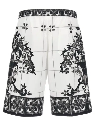 Dolce & Gabbana Monochrome Floral Elastic Waistband Knee Length Shorts In White