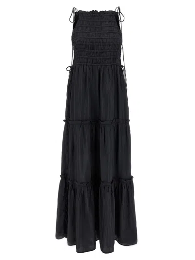 Ganni 'tie Drawstring Smocked Tiered Sleeveless Skirt' In Black