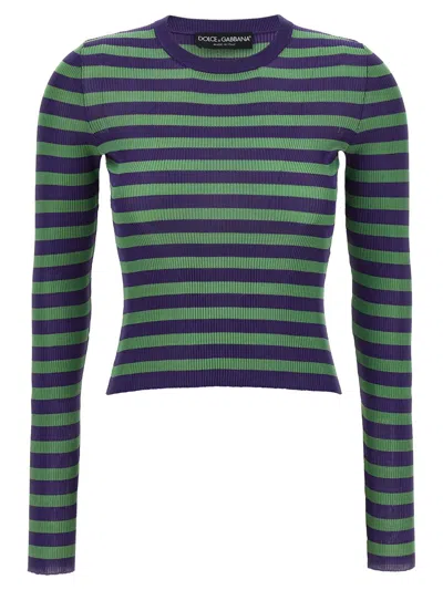 Dolce & Gabbana Striped Viscose Sweater Sweaters And Cardigans Multicolor In Green