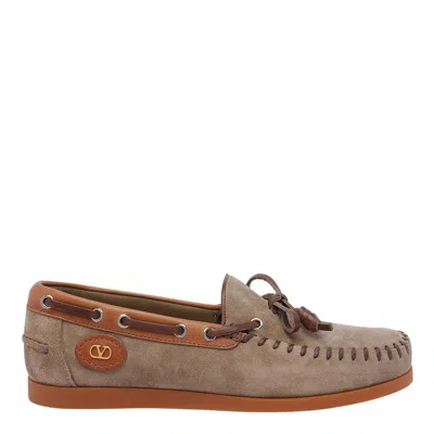 Valentino Palm Avenue Suede And Leather Loafers In Brown
