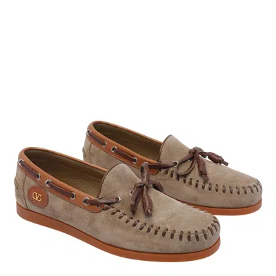 Valentino Palm Avenue Suede And Leather Loafers In Brown