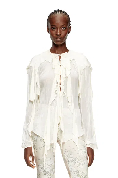 Diesel Flounce Blouse In Crinkled Muslin In White