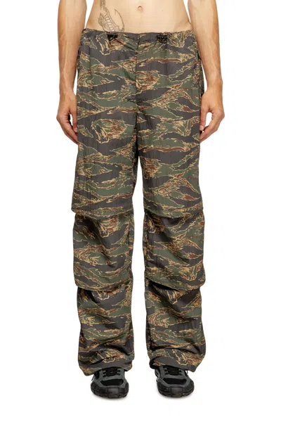 Diesel Cargo Pants In Camo-print Nylon In Green