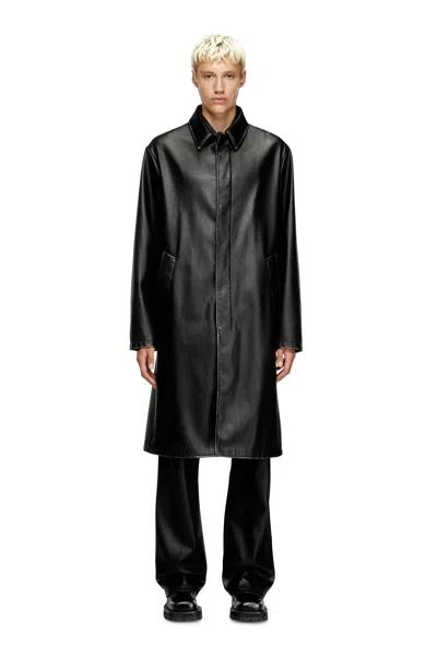 Diesel Distressed Car Coat With Flannel Lining In Black