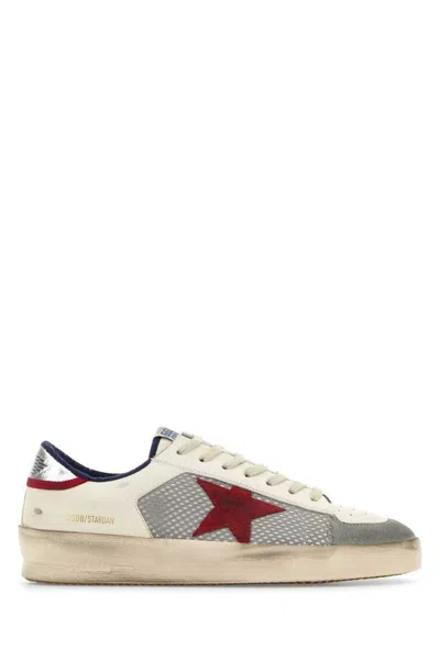 Golden Goose Stardan Leather And Net Upper Suede Toe And Star Laminated Heel Sneakers White In White