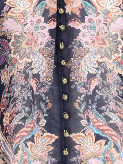 Zimmermann Rhiannon Billow Blue Blouse With High Neck And All-over Paisley Print In Ramie Woman In Black