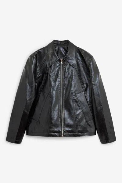 Séfr Shiny Black Zip-up Jacket In Eco-leather In Black