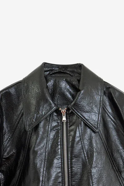 Séfr Shiny Black Zip-up Jacket In Eco-leather In Black