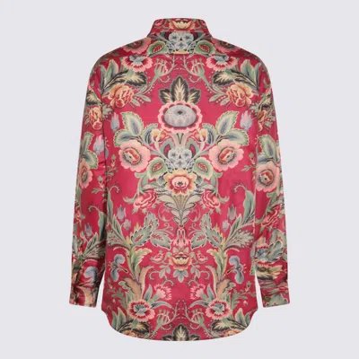 Etro Collared Neck Floral Pattern Long Sleeves In Red
