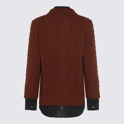 Moschino Collared Cable Knit Textured Crewneck Sweater In Brown