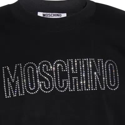 Moschino Crystal Logo Crew Neck T-shirt With Short Sleeves In Black