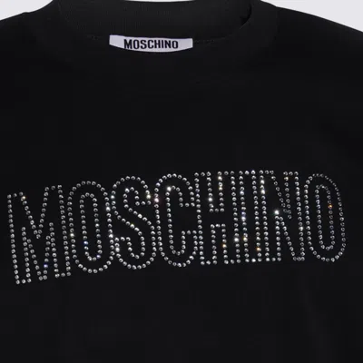 Moschino Crystal Logo Crew Neck T-shirt With Short Sleeves In Black