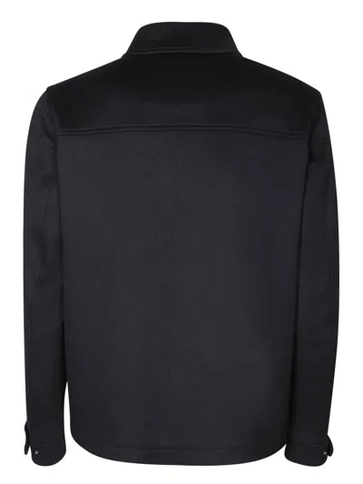 Herno Snap Front Chest Flap Pocket Brushed Wool Cashmere Blend Lined Shirt Jacket In Black