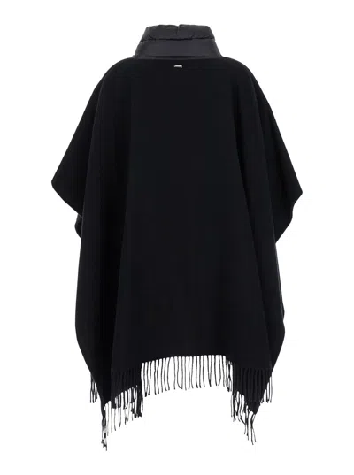 Herno Warmy Black High Neck Poncho With Patch Pockets In Wool And Nylon Woman In Black