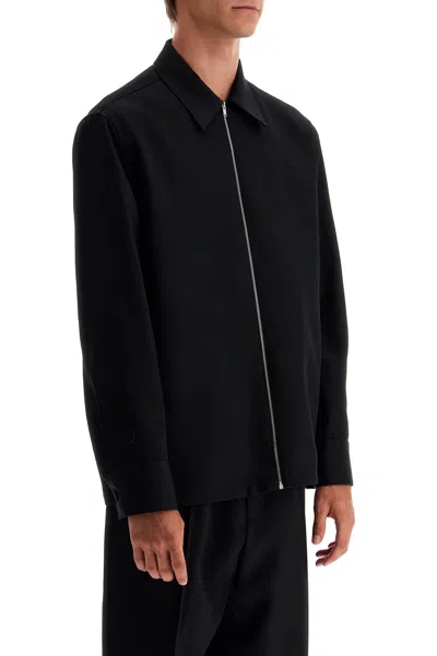 Jil Sander Minimalist Zippered Wool Overshirt In Black