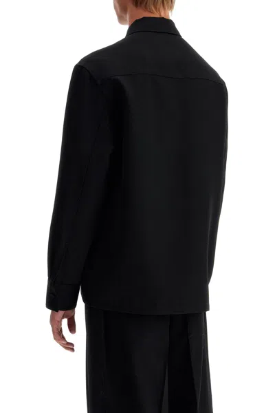 Jil Sander Minimalist Zippered Wool Overshirt In Black