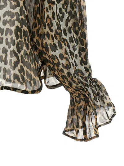 Ganni Printed Viscose Chiffon Tie String Shirt Shirts Animalier In Animal Print