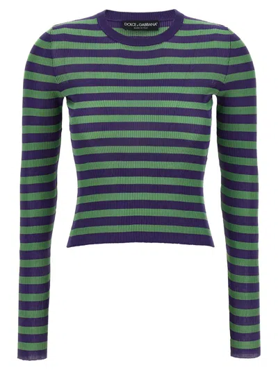 Dolce & Gabbana Striped Viscose Sweater Sweaters And Cardigans Multicolor In Green