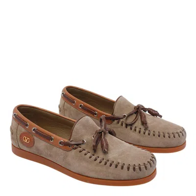 Valentino Palm Avenue Suede And Leather Loafers In Brown