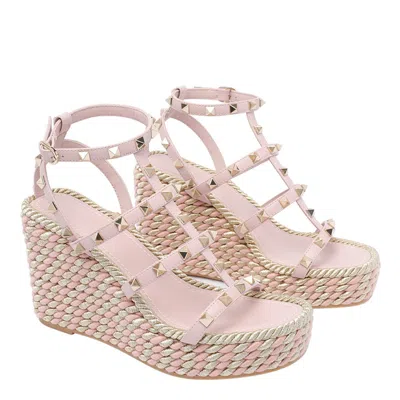 Valentino Garavani Women Rockstud Wedged Sandals In Pink