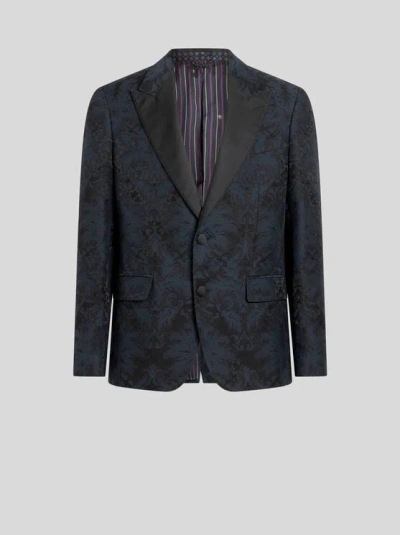 Etro Floral-jacquard Blazer In Blue