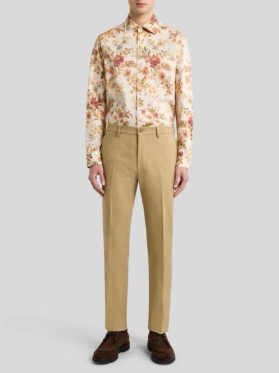 Etro , Cotton Jacquard Trousers, Man, Beige, Size 60 In Brown