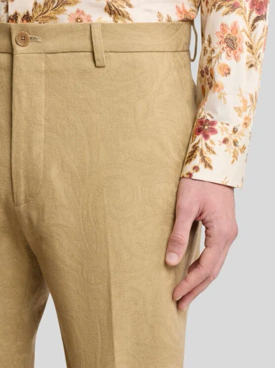 Etro , Cotton Jacquard Trousers, Man, Beige, Size 60 In Brown