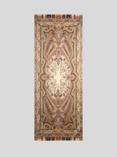 Etro , Cashmere And Silk Scarf With Placed Print, Woman, Beige In Brown