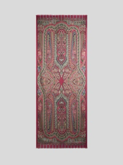 Etro , Cashmere And Silk Scarf With Placed Print, Woman, Burgundy In Multi