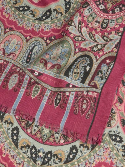 Etro , Cashmere And Silk Scarf With Placed Print, Woman, Burgundy In Multi